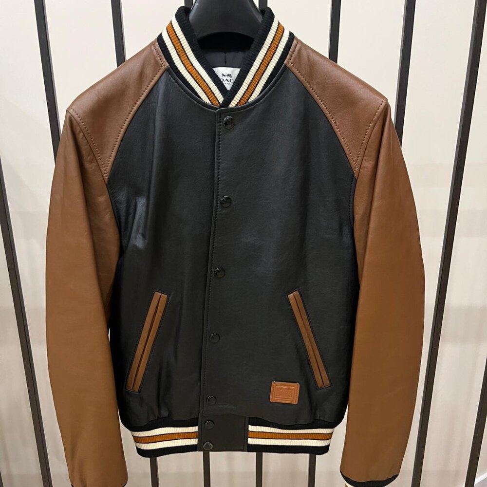 Coach Leather varsity bomber jacket S